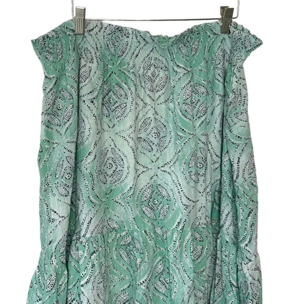 LC Lauren Conrad Skirt 1X Green Geometric Hi-Low Tiered Smocked Waist New - Picture 3 of 7